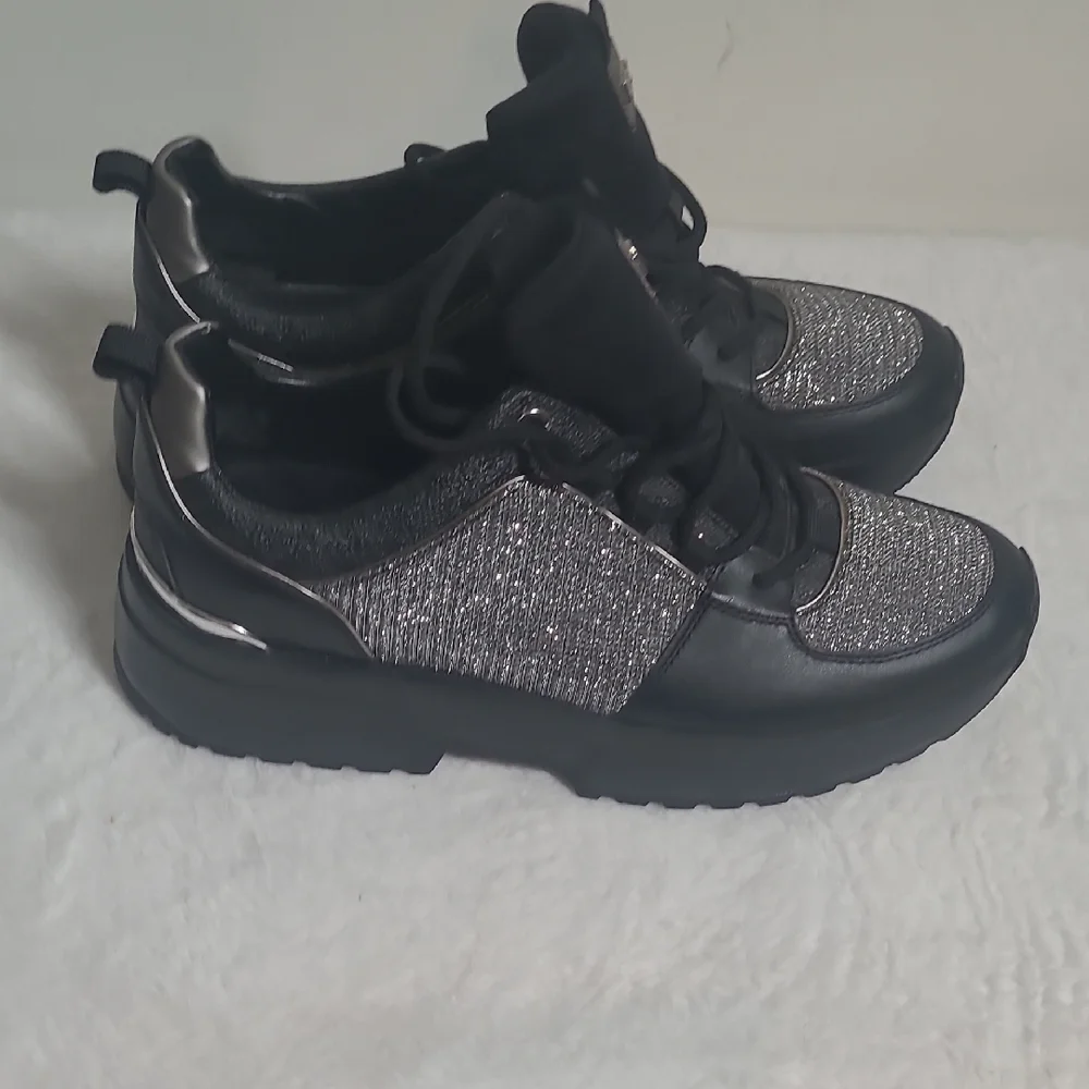 Michael Kors Black and Silver Sneakers with Metallic Accents - Picture 7 of 11